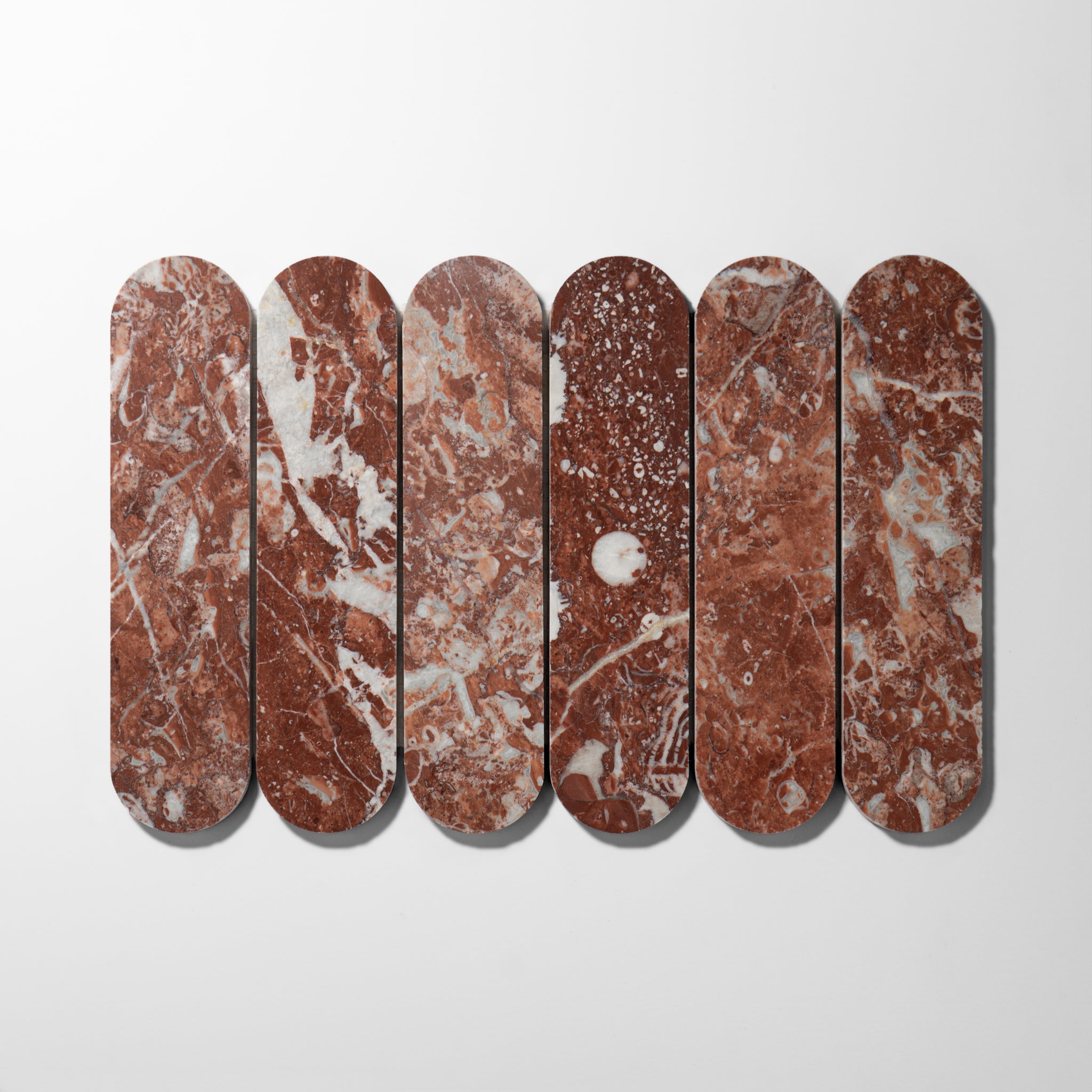Pill Shape Rojo Alicante Marble Polished Mosaic Tile
