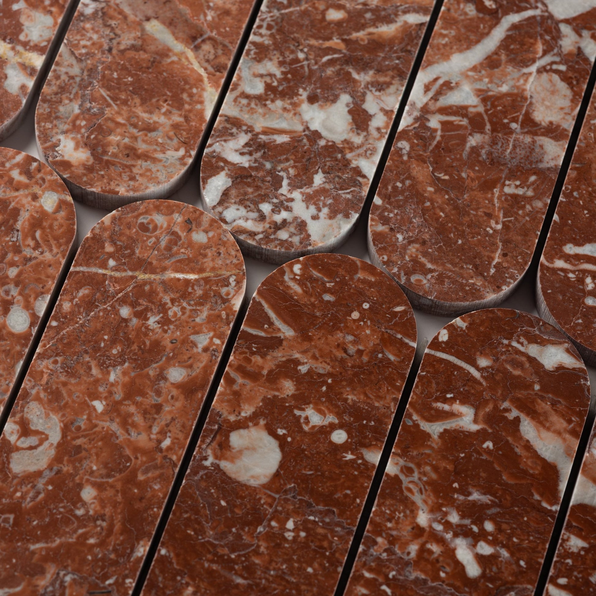 Pill Shape Rojo Alicante Marble Polished Mosaic Tile - Cemento Collection