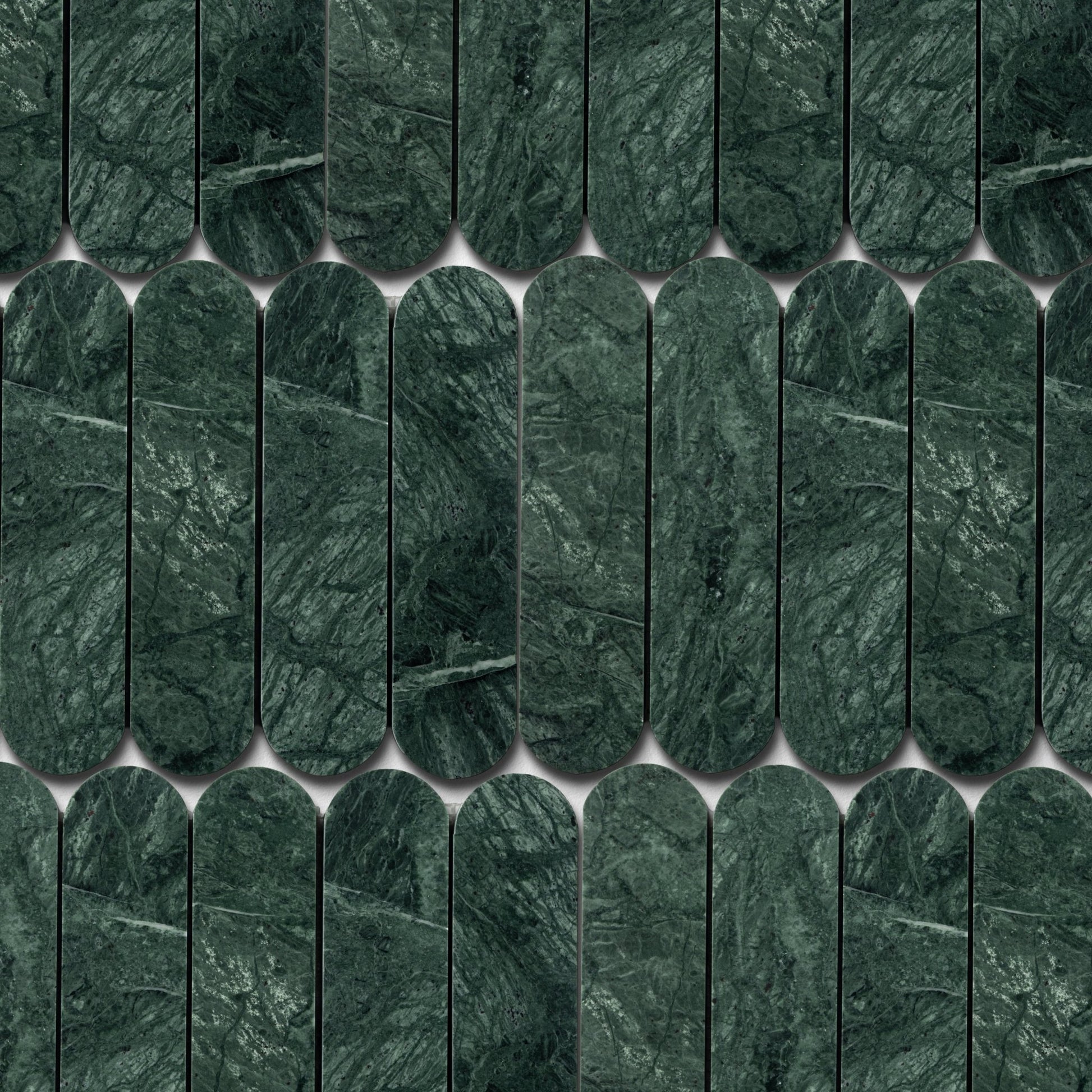 Pill Shape Verde Alpi Marble Honed Mosaic Tile - Cemento Collection
