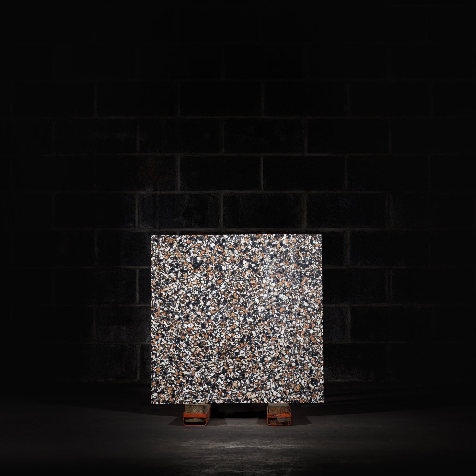 32x32 square table top terrazzo tile. ponza black tile