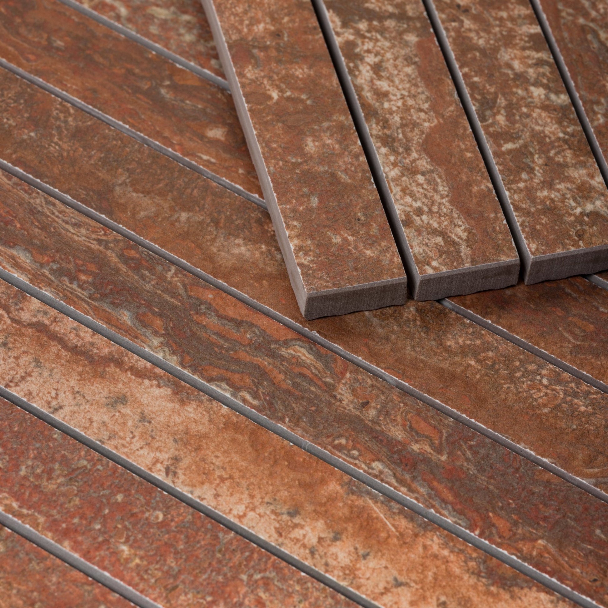 Red Travertine 1x48 Strip Porcelain Tile - Cemento Collection