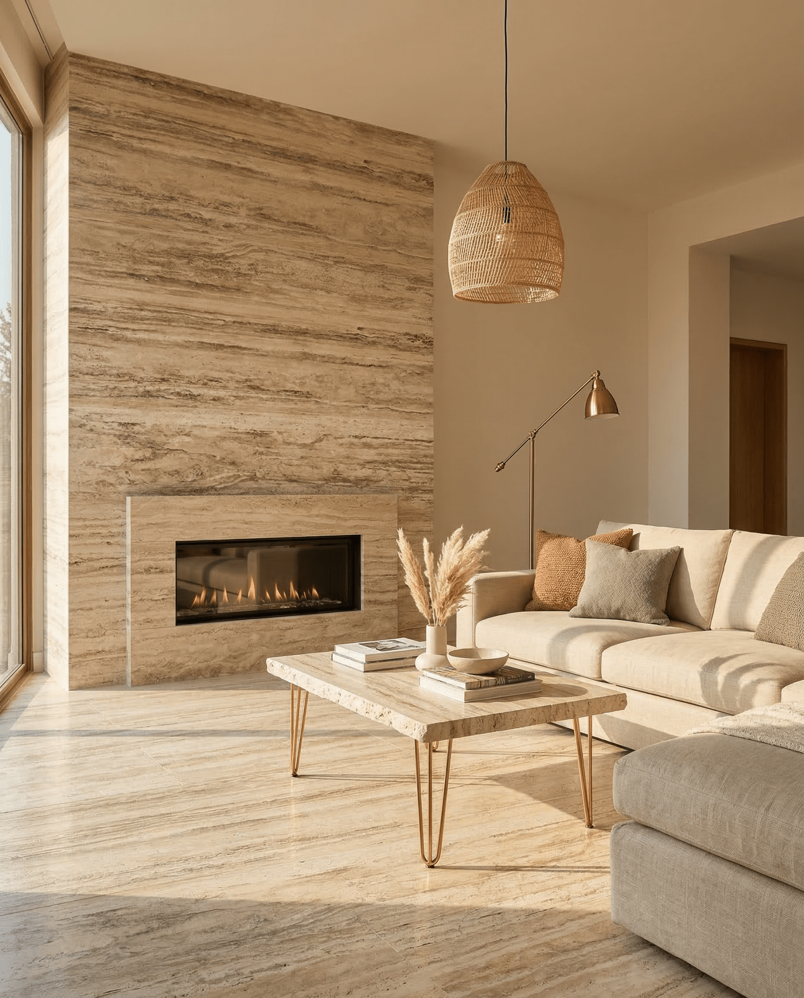 Roman Travertine Vein Cut Filled and Honed Slab - Cemento Collection