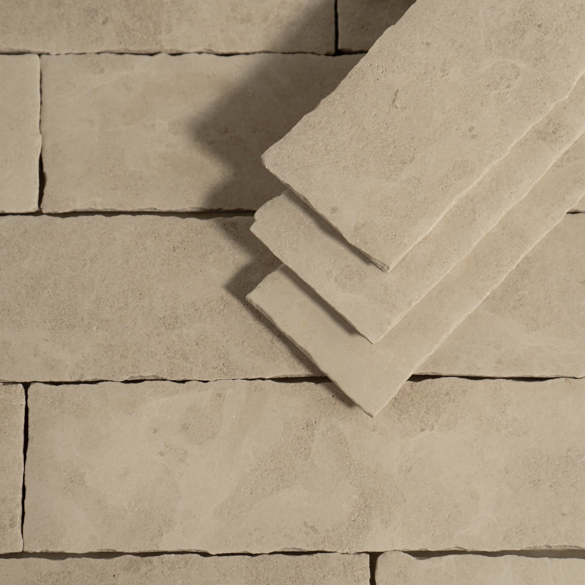 Savoy Beige Limestone 2x8 Patina Tile - Cemento Collection