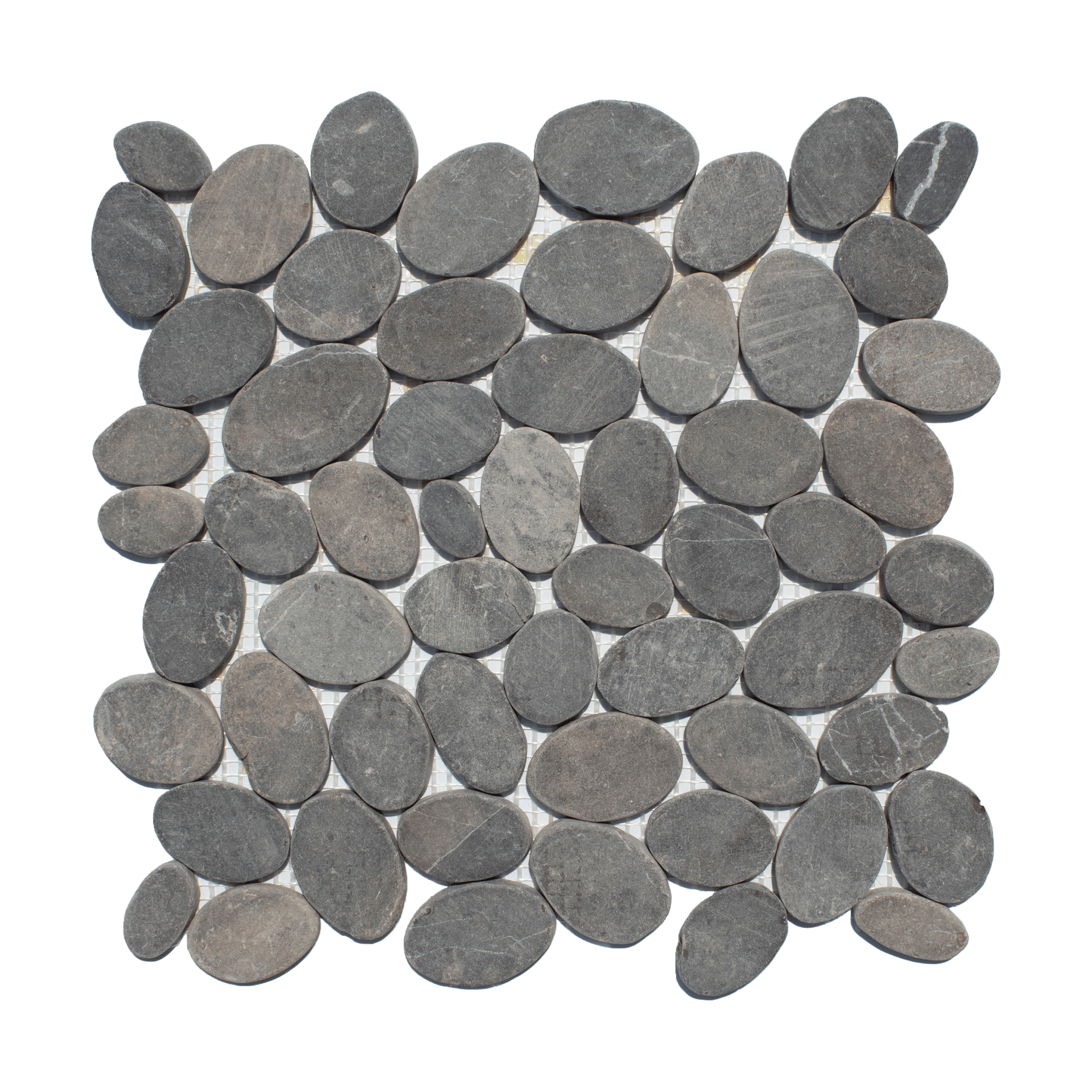 Smoke Grey Random Size Sliced Oval Pebble Stone Mosaic - Cemento Collection