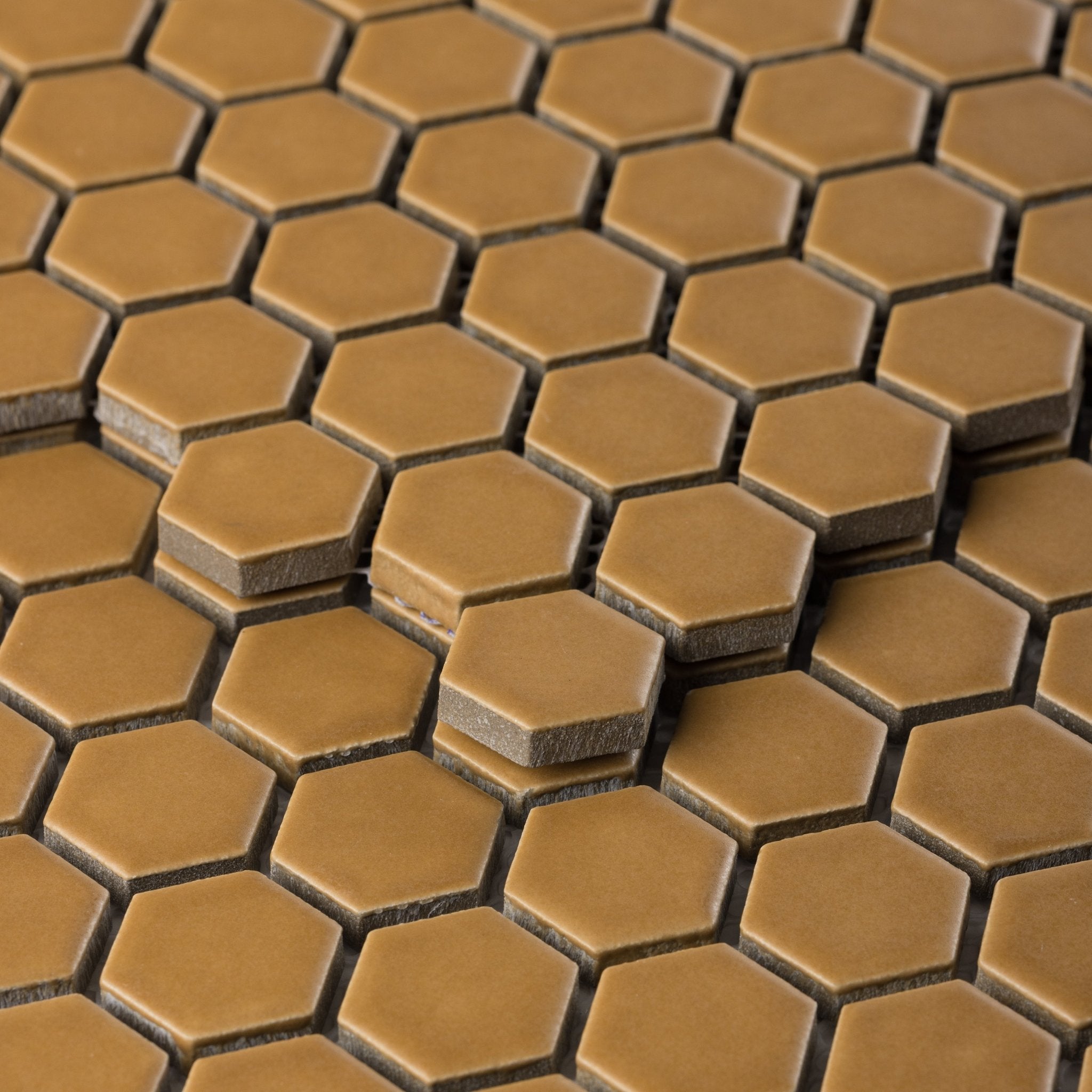 Tobacco Brown 1" Hexagon Matte Porcelain Mosaic Tile - Cemento Collection