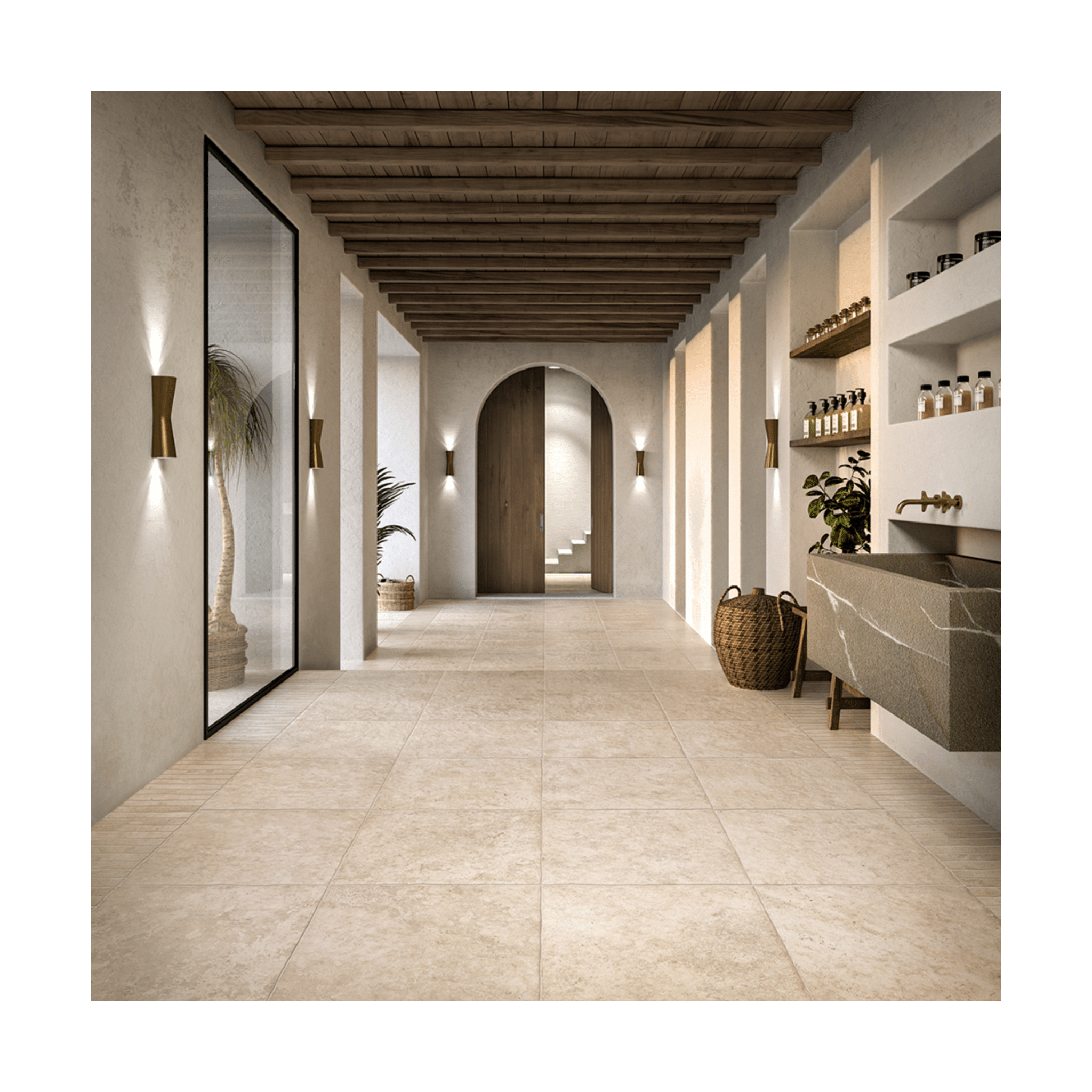 Travertine Tumbled Ivory 18x18 Porcelain Tile - Cemento Collection