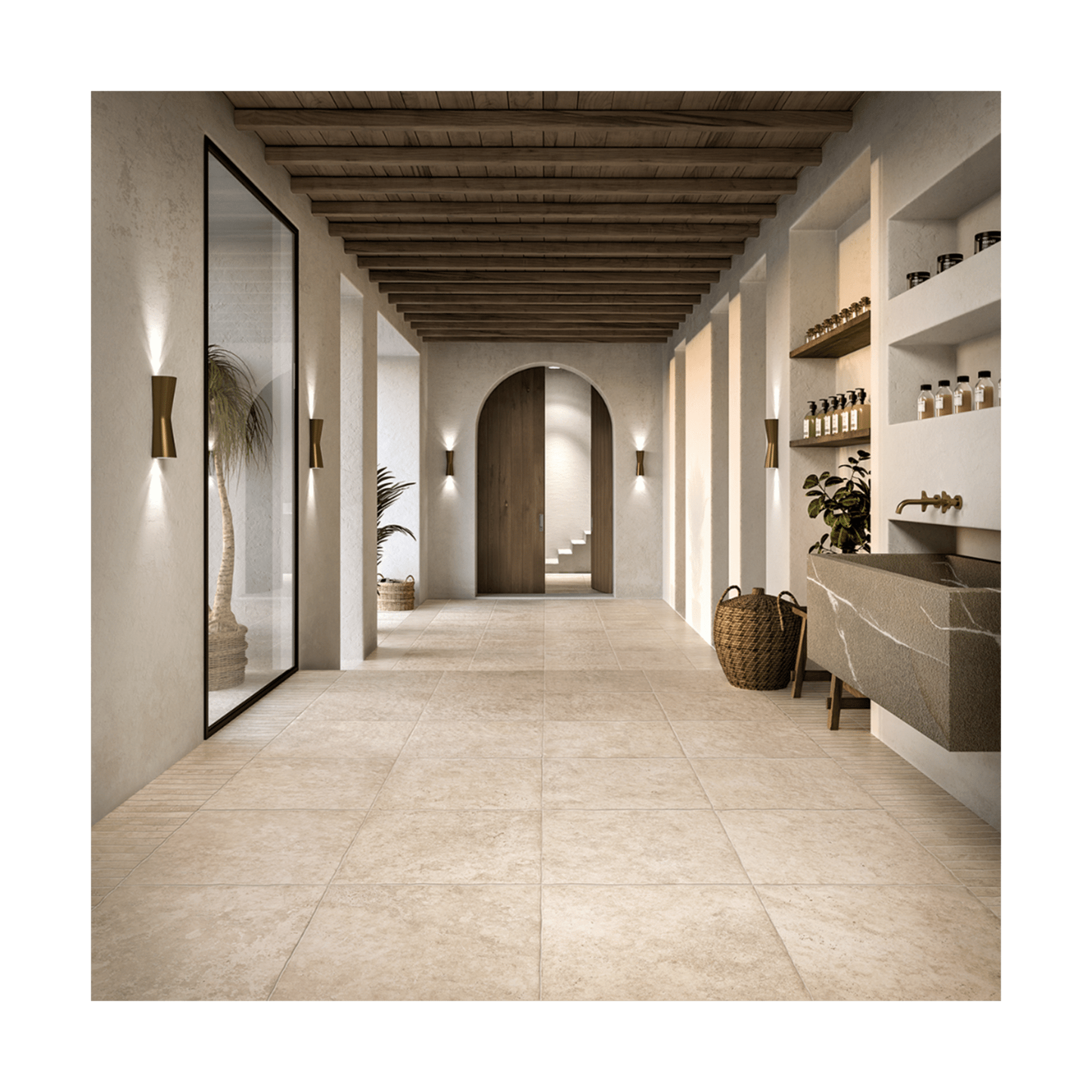 Travertine Tumbled Ivory 8x8 Porcelain Tile - Cemento Collection