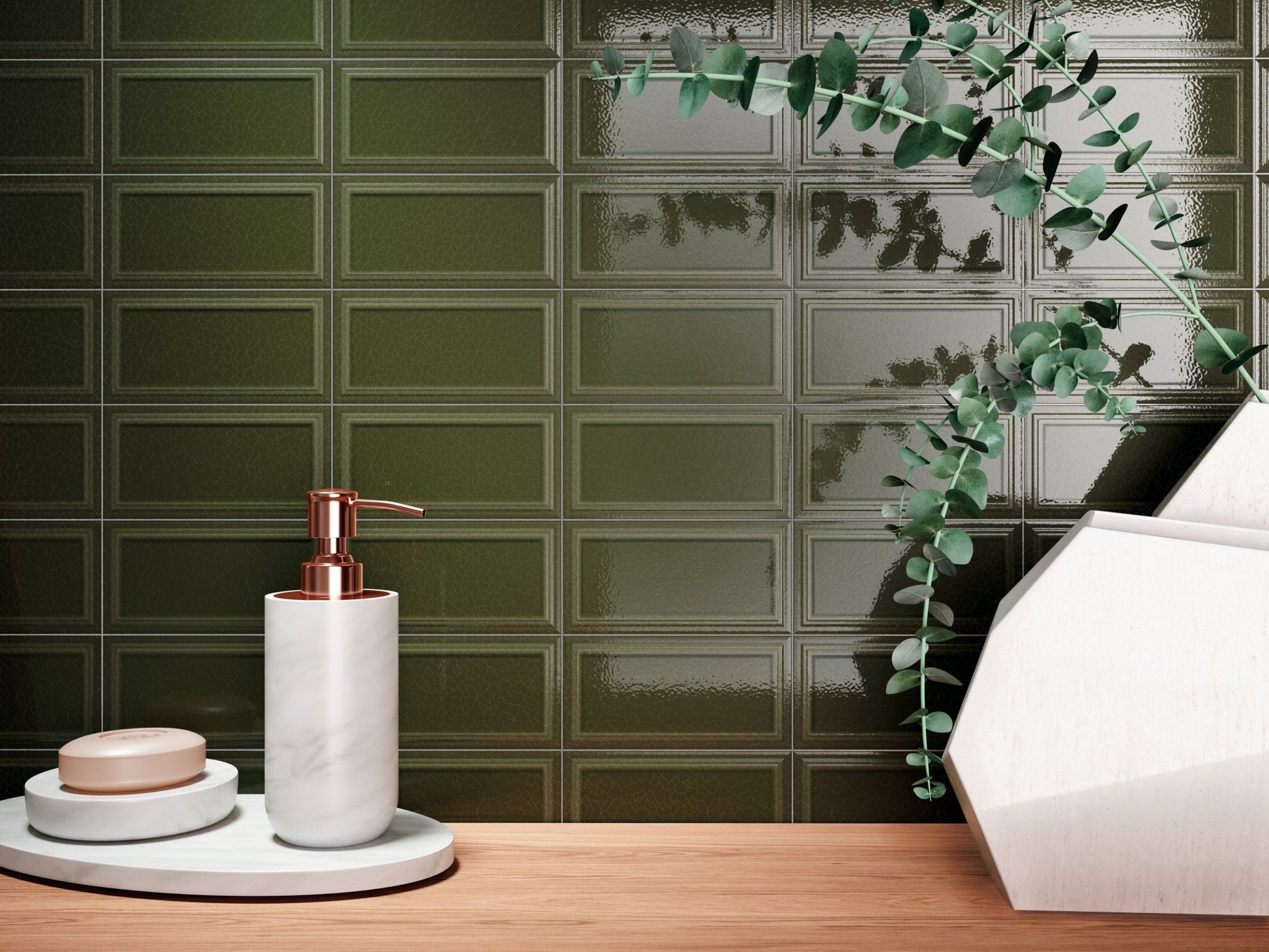 Victorian Olive Green Ceramic Tile - Cemento Collection