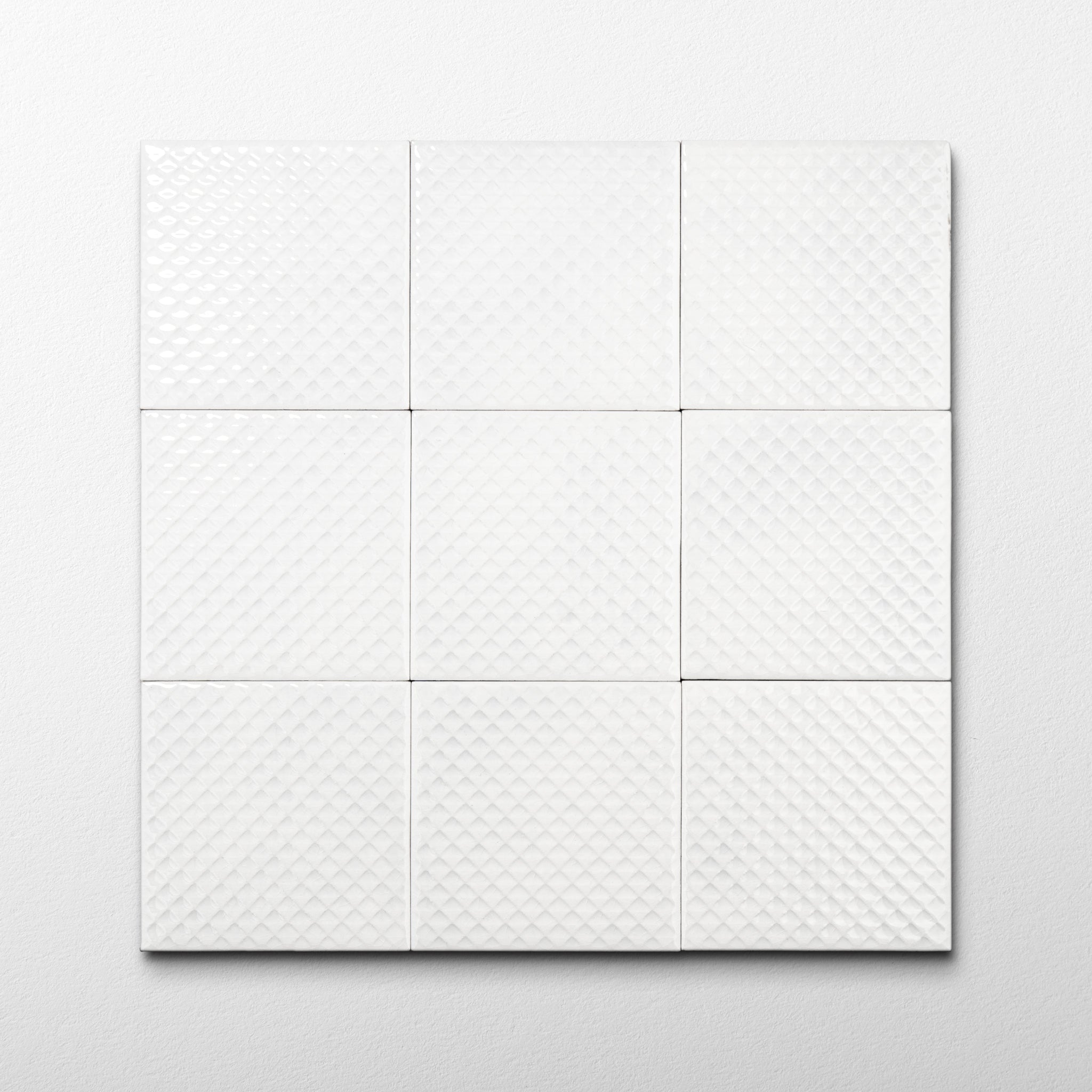 Waffle 4x4 White Ceramic Tiles - Cemento Collection