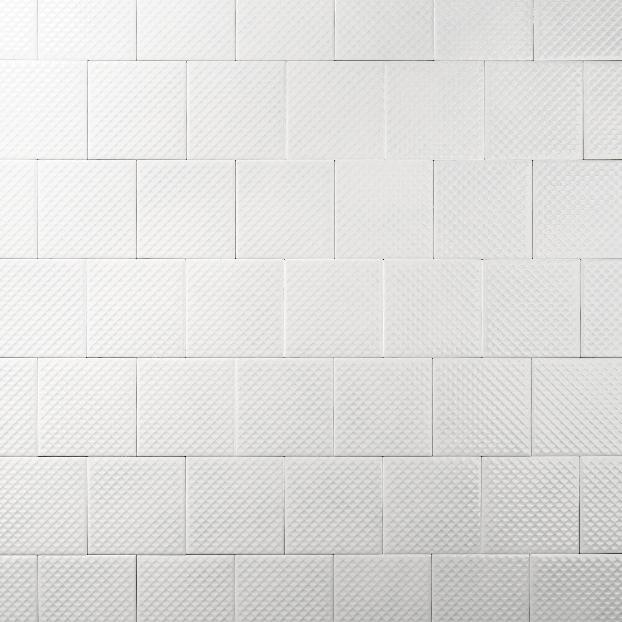 Waffle 4x4 White Ceramic Tiles - Cemento Collection