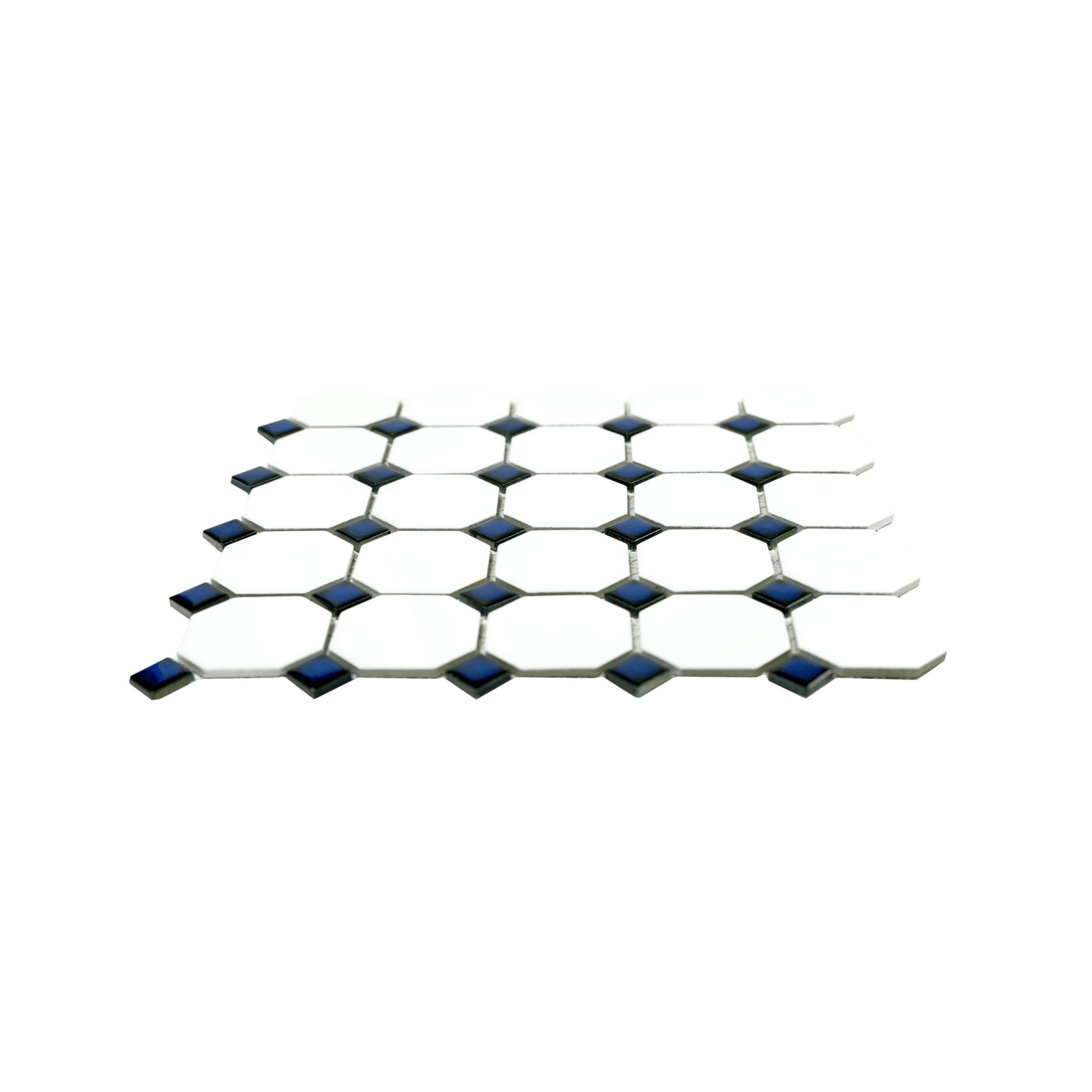 White Matte Octagon with Cobalt Blue Dots - Cemento Collection