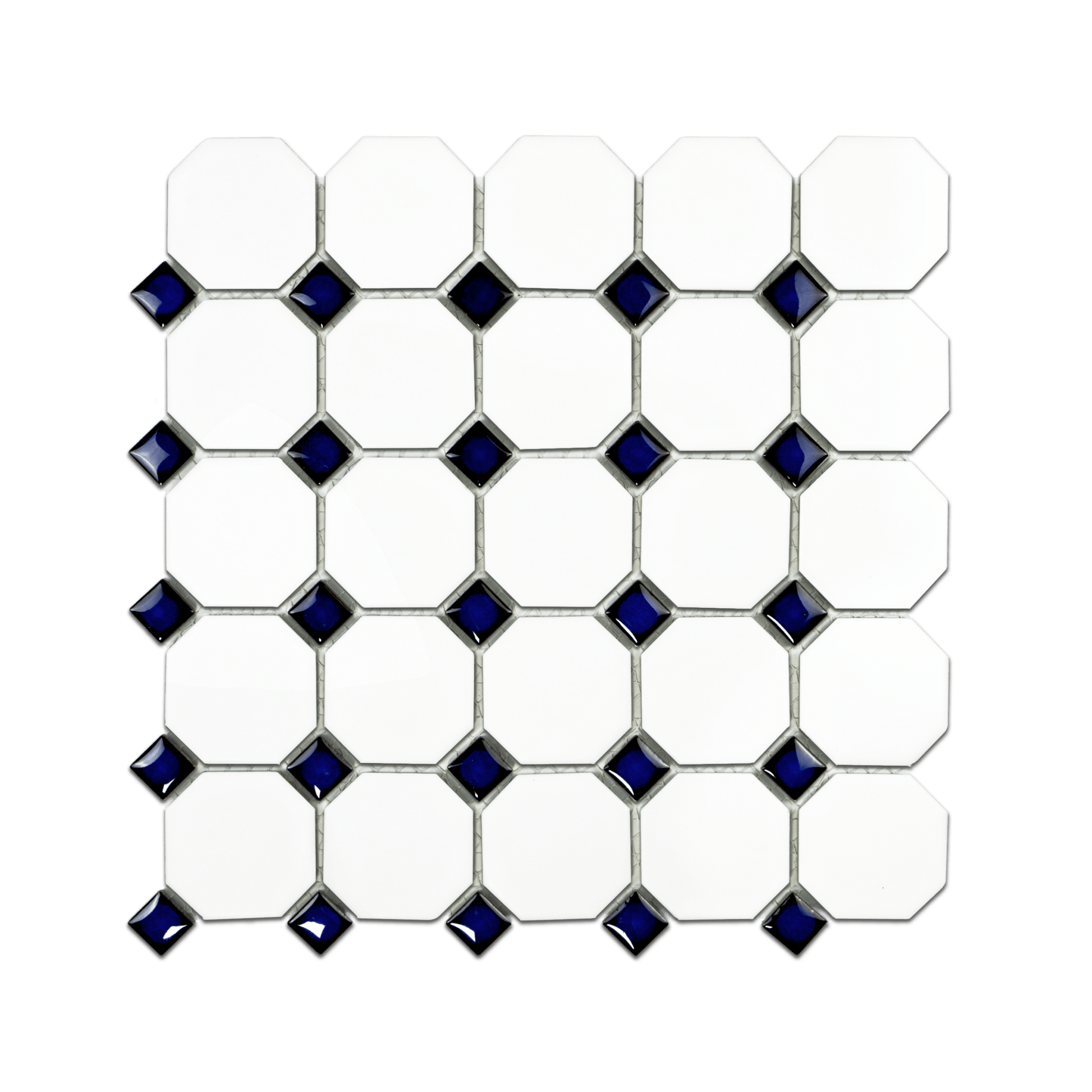 White Matte Octagon with Cobalt Blue Dots - Cemento Collection