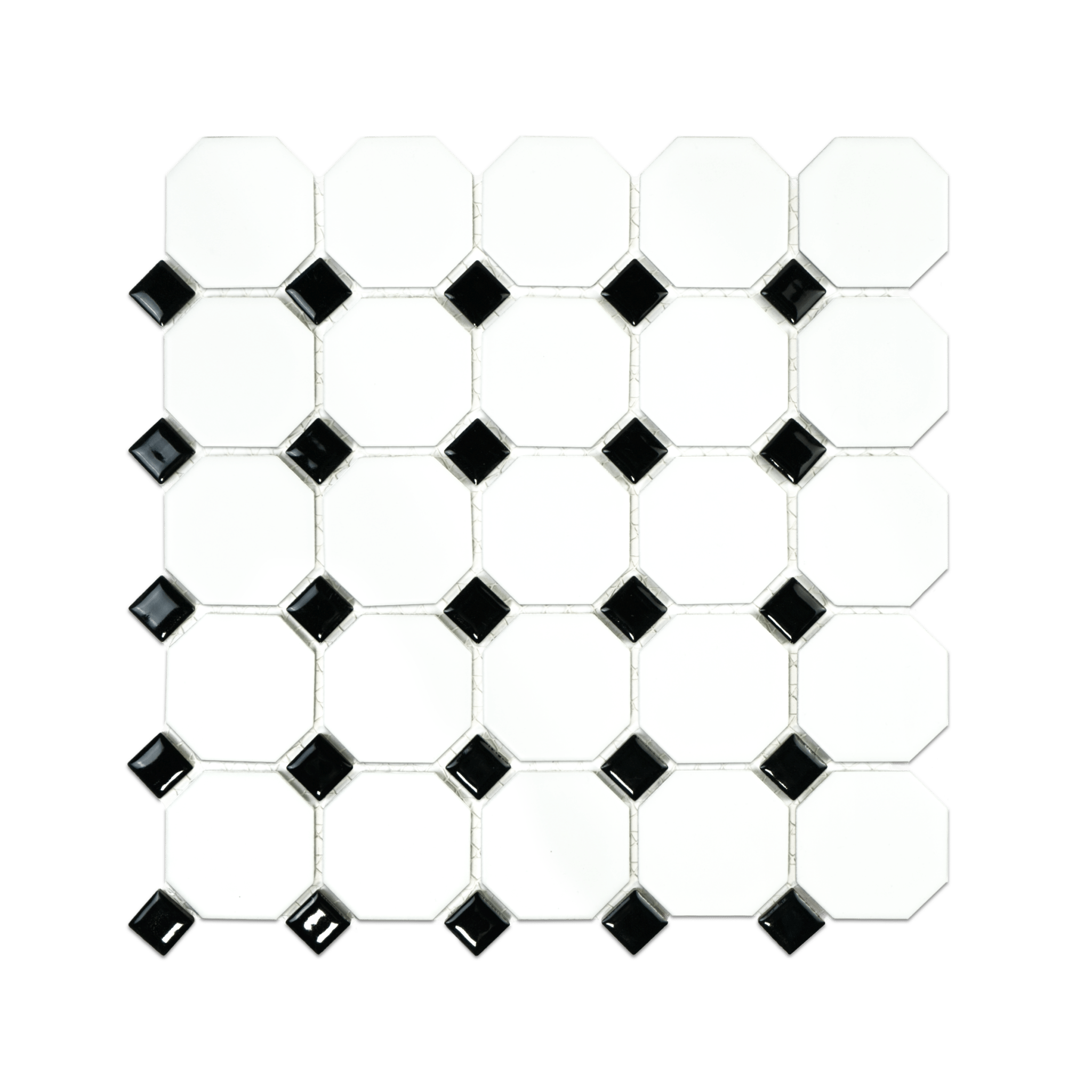 White Matte Octagon with Shiny Black Dots - Cemento Collection
