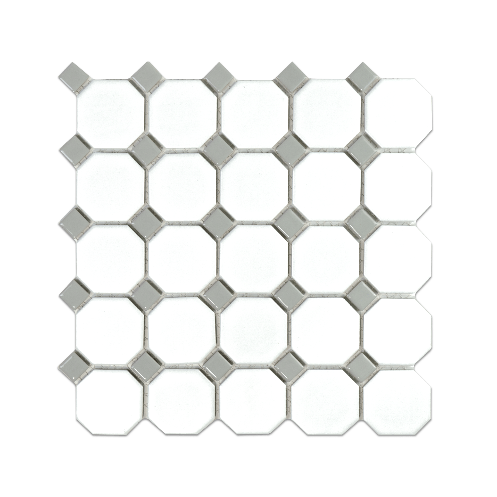 White Matte Octagon with Sterling Grey Dots - Cemento Collection