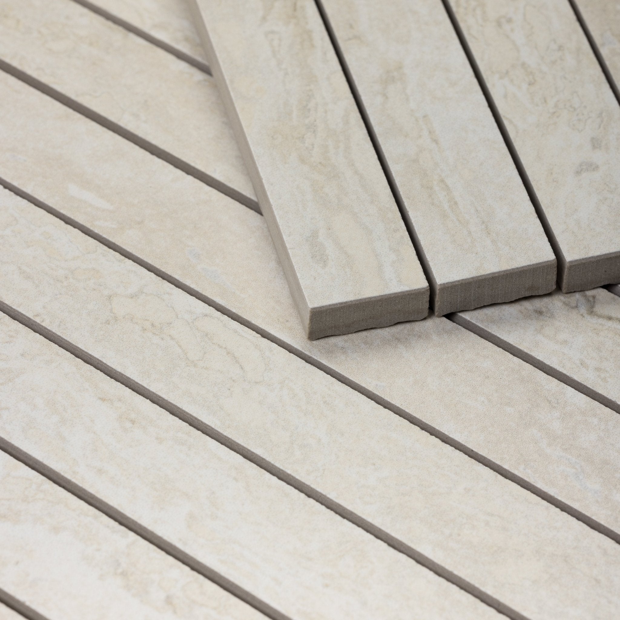 White Travertine 1x48 Strip Porcelain Tile - Cemento Collection