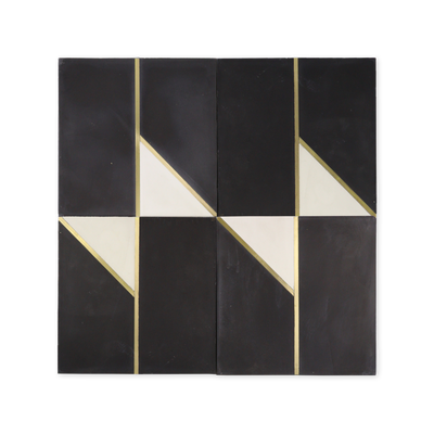 Bow Tie Black Cement Tile with Brass Inlay