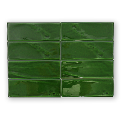 Handmade 3x8 Emerald Green Glossy Undulated Subway Tile