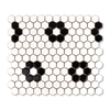 Metro Hex Glossy White with Black Flower Porcelain Mosaic Tile