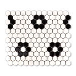 Metro Hex Glossy White with Black Flower Porcelain Mosaic Tile