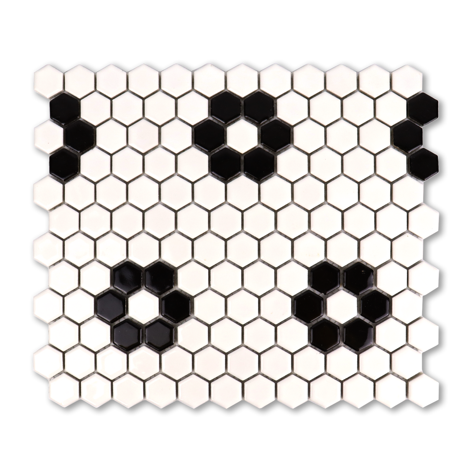 Metro Hex Glossy White with Black Flower Porcelain Mosaic Tile