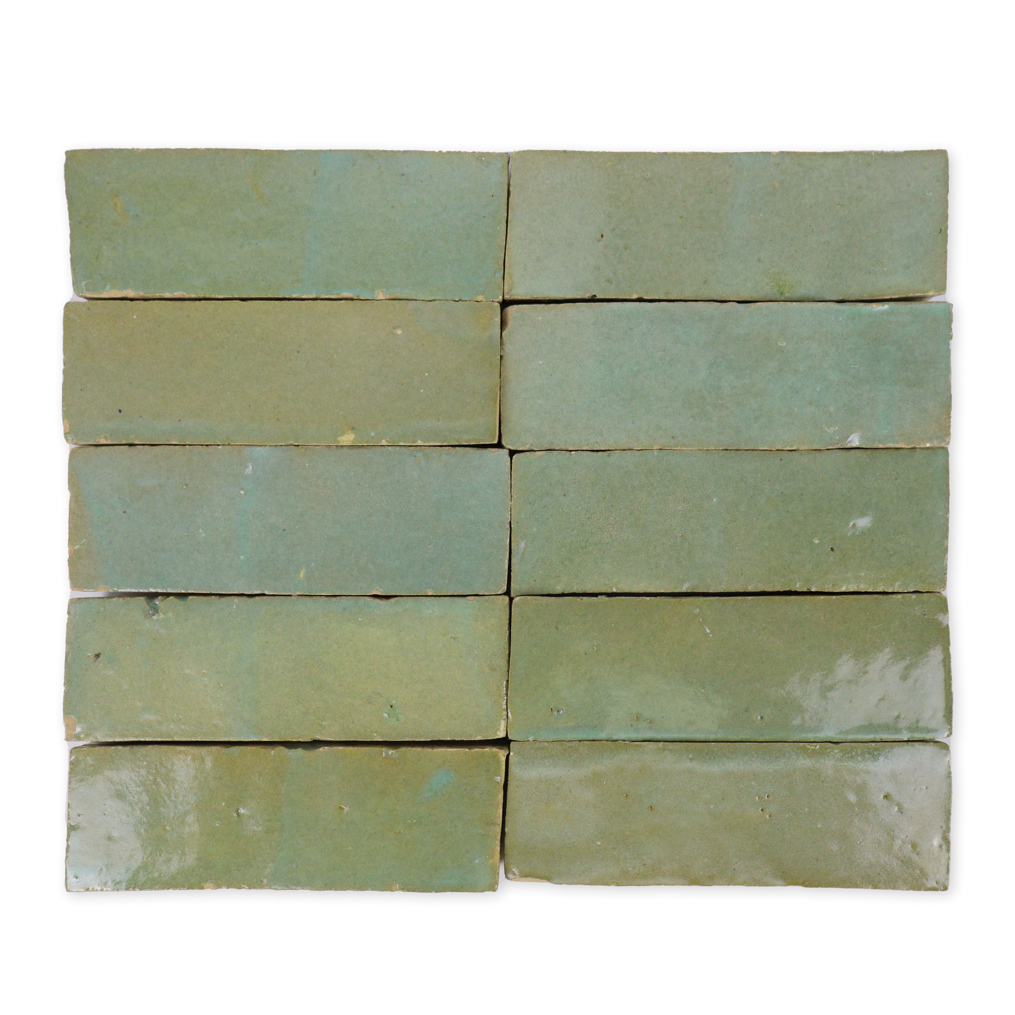 Handmade Moroccan Zellige 2x6 Asparagus Green Terracotta Tile