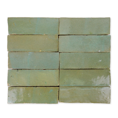 Handmade Moroccan Zellige 2x6 Asparagus Green Terracotta Tile