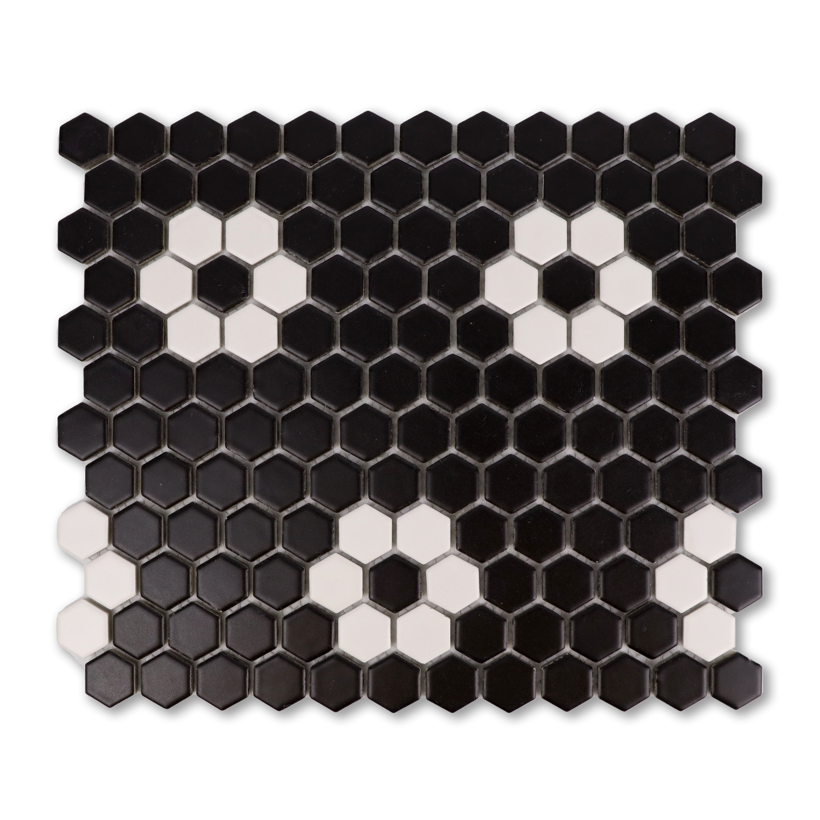 Metro Hex Matte Black with White Flower Porcelain Mosaic Tile