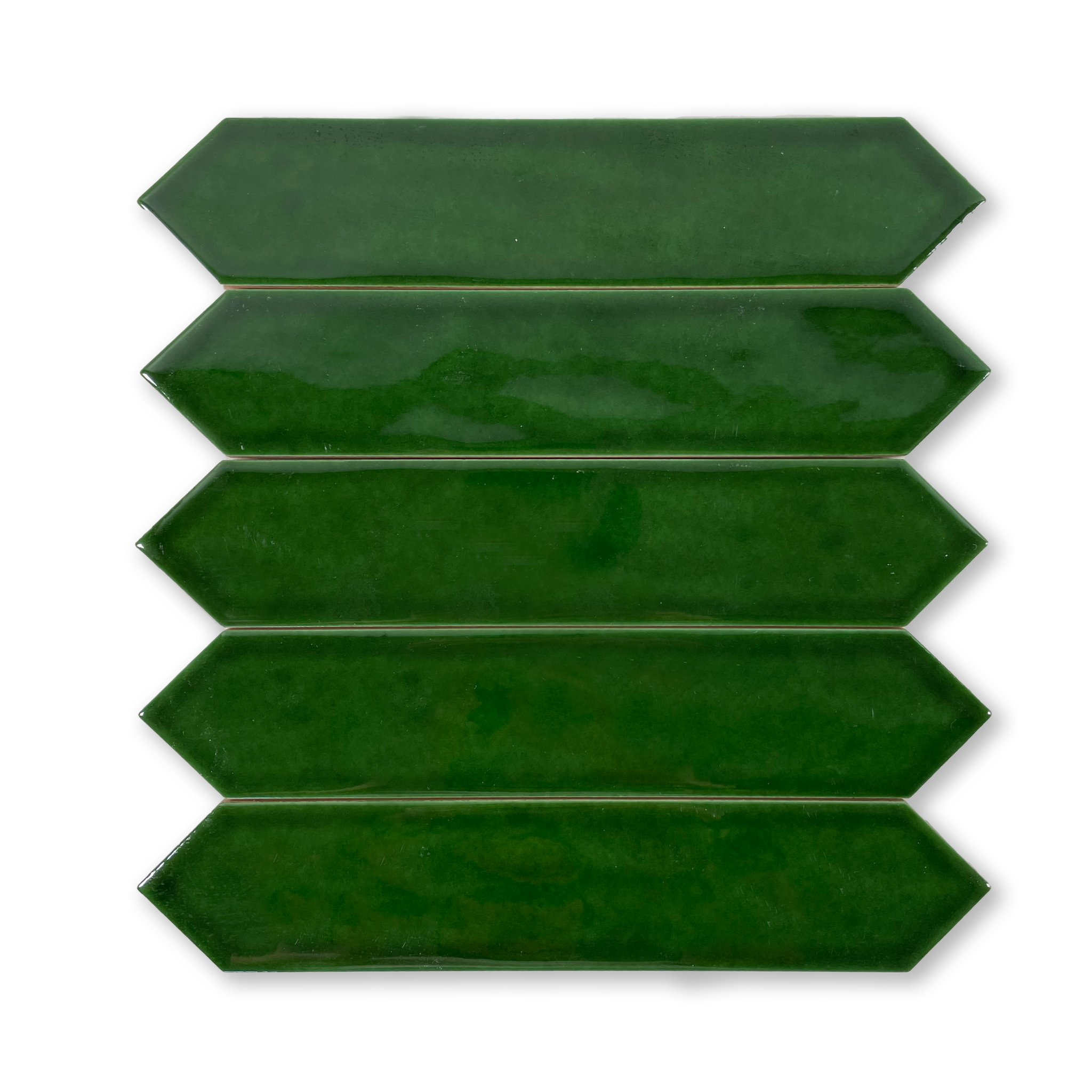 Handmade Picket 2x10 Emerald Green Glossy Undulated Subway Tile