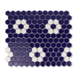 Metro Hex Glossy Cobalt Blue with White Flower Porcelain Mosaic Tile