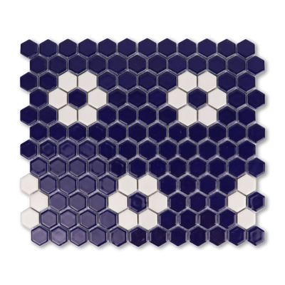 Metro Hex Glossy Cobalt Blue with White Flower Porcelain Mosaic Tile