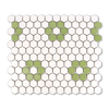 Metro Hex Matte White with Glossy Green Flower Porcelain Mosaic Tile