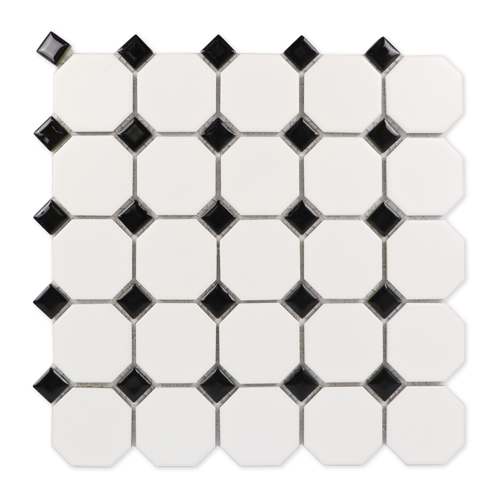 White Matte Octagon with Shiny Black Dots