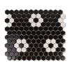 Metro Hex Glossy Black with White Flower Porcelain Mosaic Tile