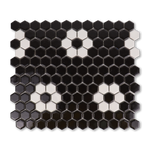Metro Hex Glossy Black with White Flower Porcelain Mosaic Tile