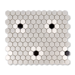Metro Hex Matte Grey with Black Flower Porcelain Mosaic Tile