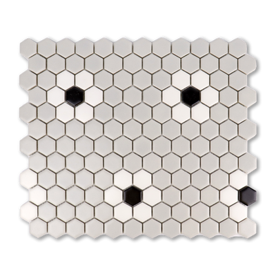 Metro Hex Matte Grey with Black Flower Porcelain Mosaic Tile