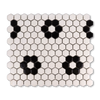 Metro Hex Matte White with Black Flower Porcelain Mosaic Tile