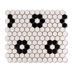 Metro Hex Matte White with Black Flower Porcelain Mosaic Tile