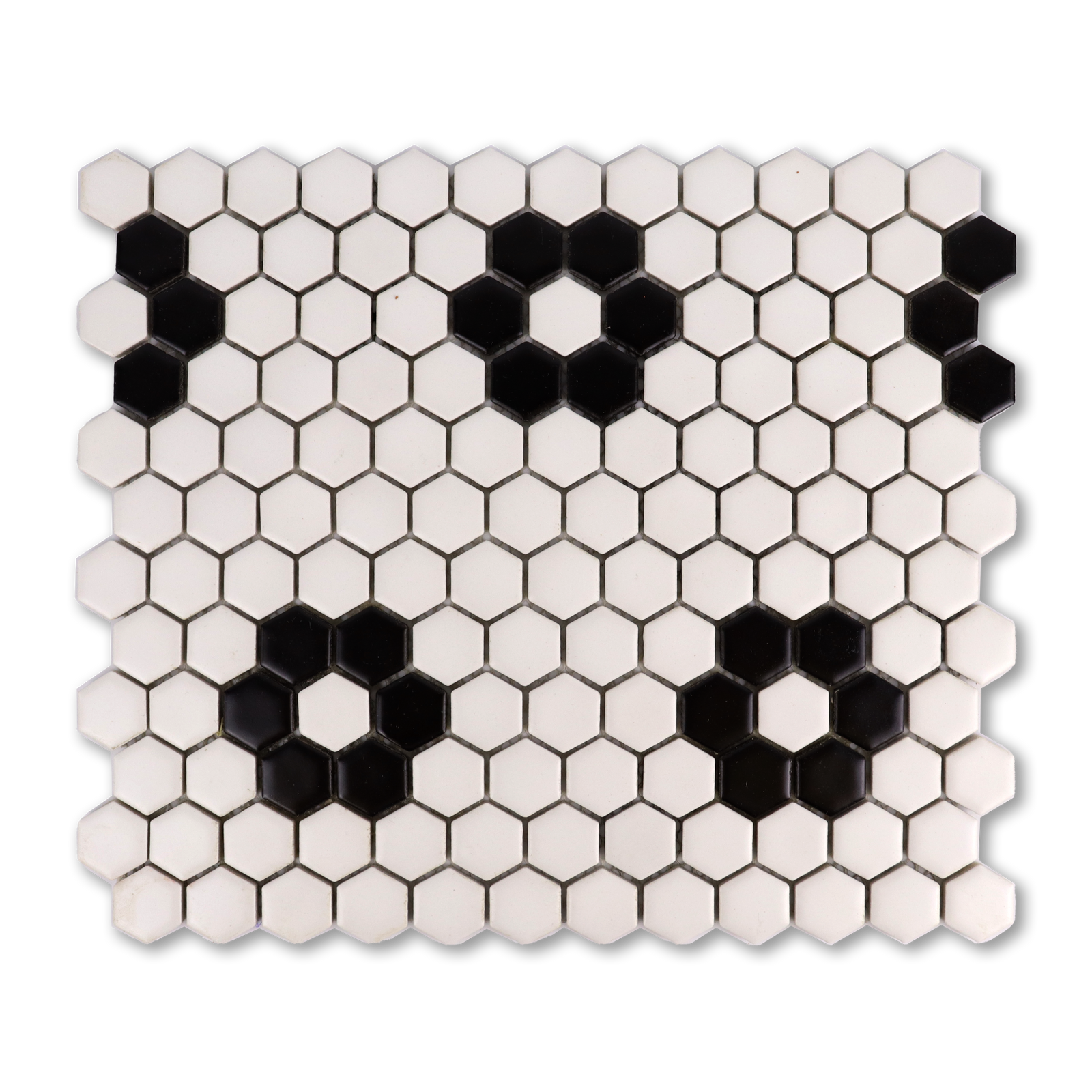 Metro Hex Matte White with Black Flower Porcelain Mosaic Tile