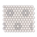 Metro Hex Matte White with Grey Flower Porcelain Mosaic Tile