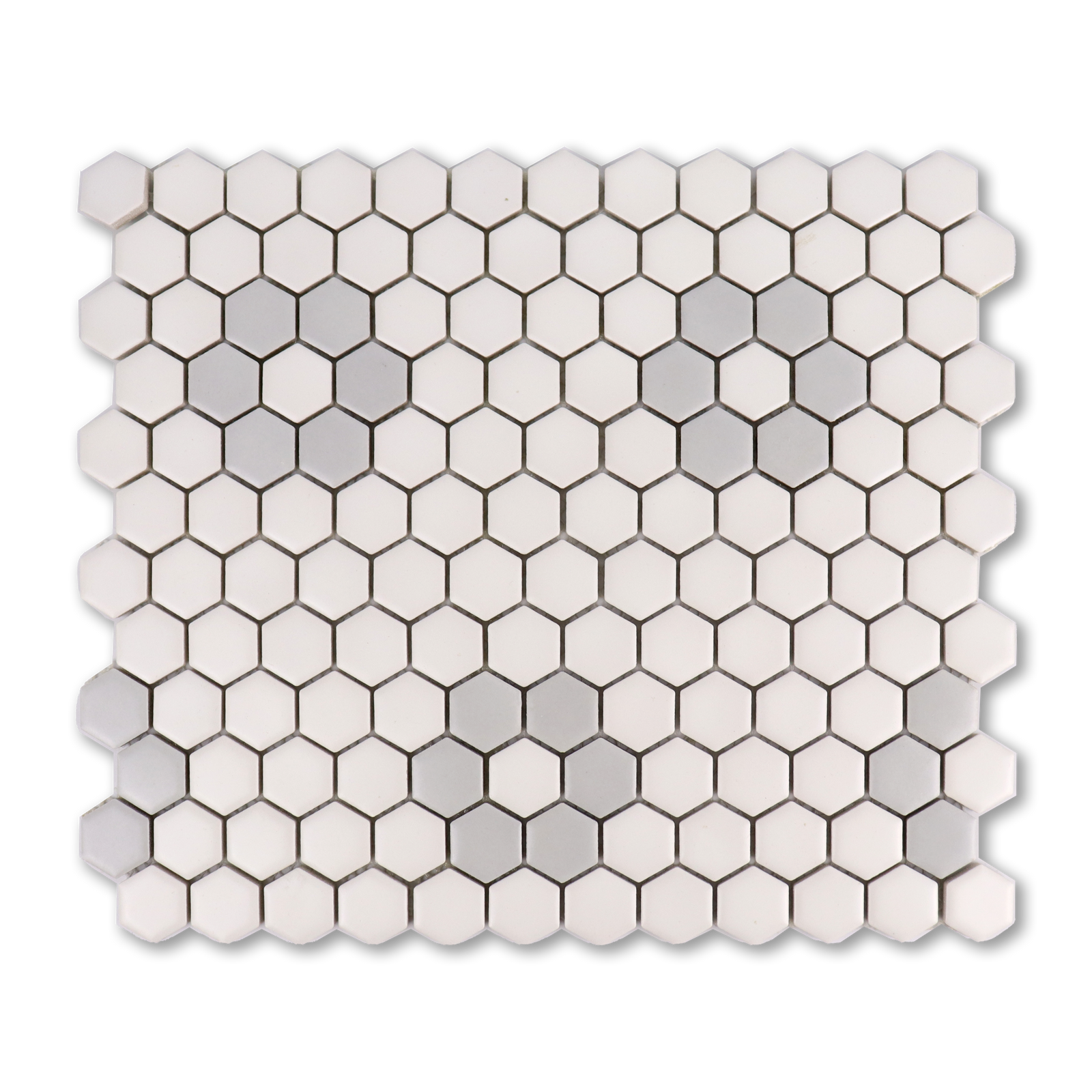 Metro Hex Matte White with Grey Flower Porcelain Mosaic Tile