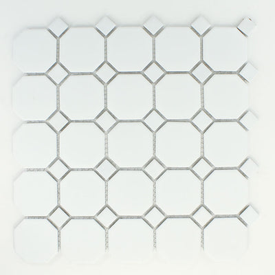White Matte Octagon with White Dot