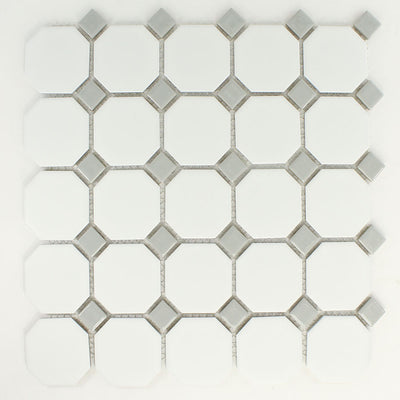 White Matte Octagon with Sterling Grey Dots