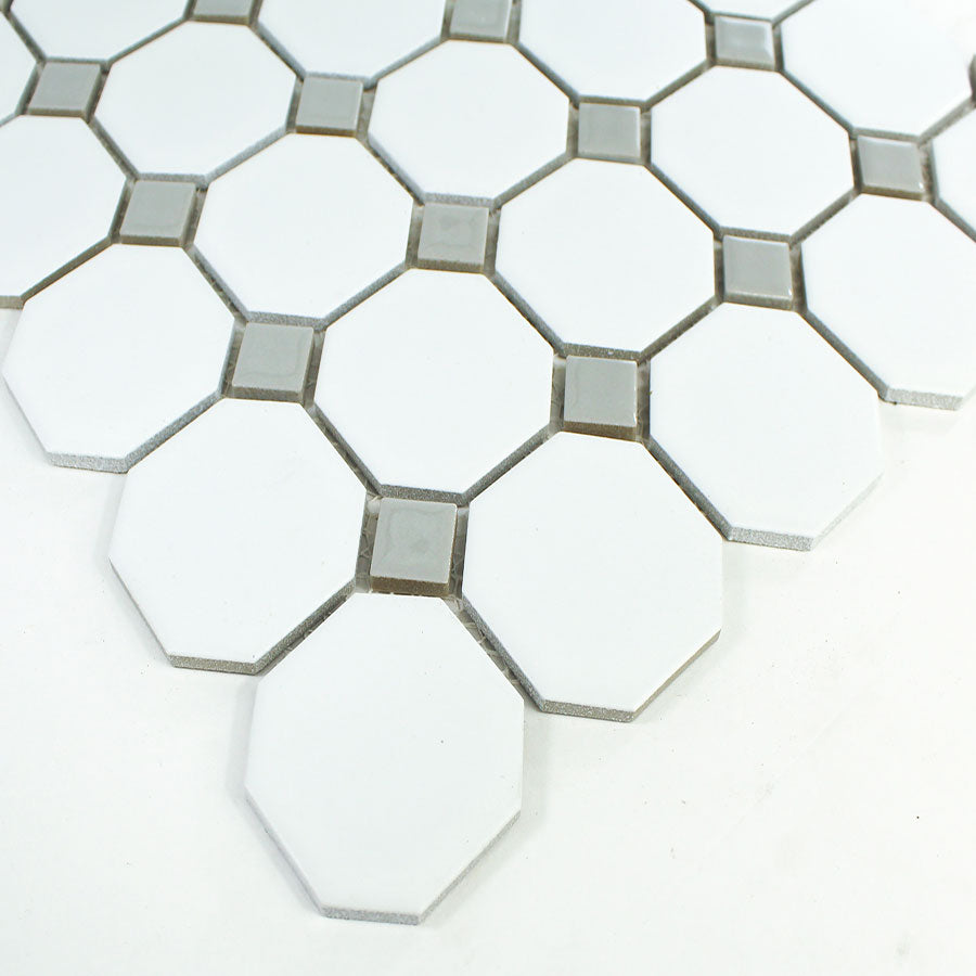 White Matte Octagon with Sterling Grey Dots