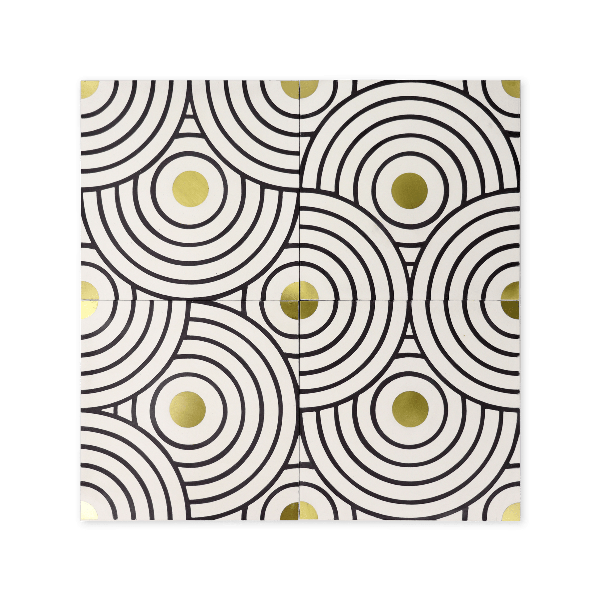 Circles® Black and White Cement Tile with Brass Inlay - Cemento Collection