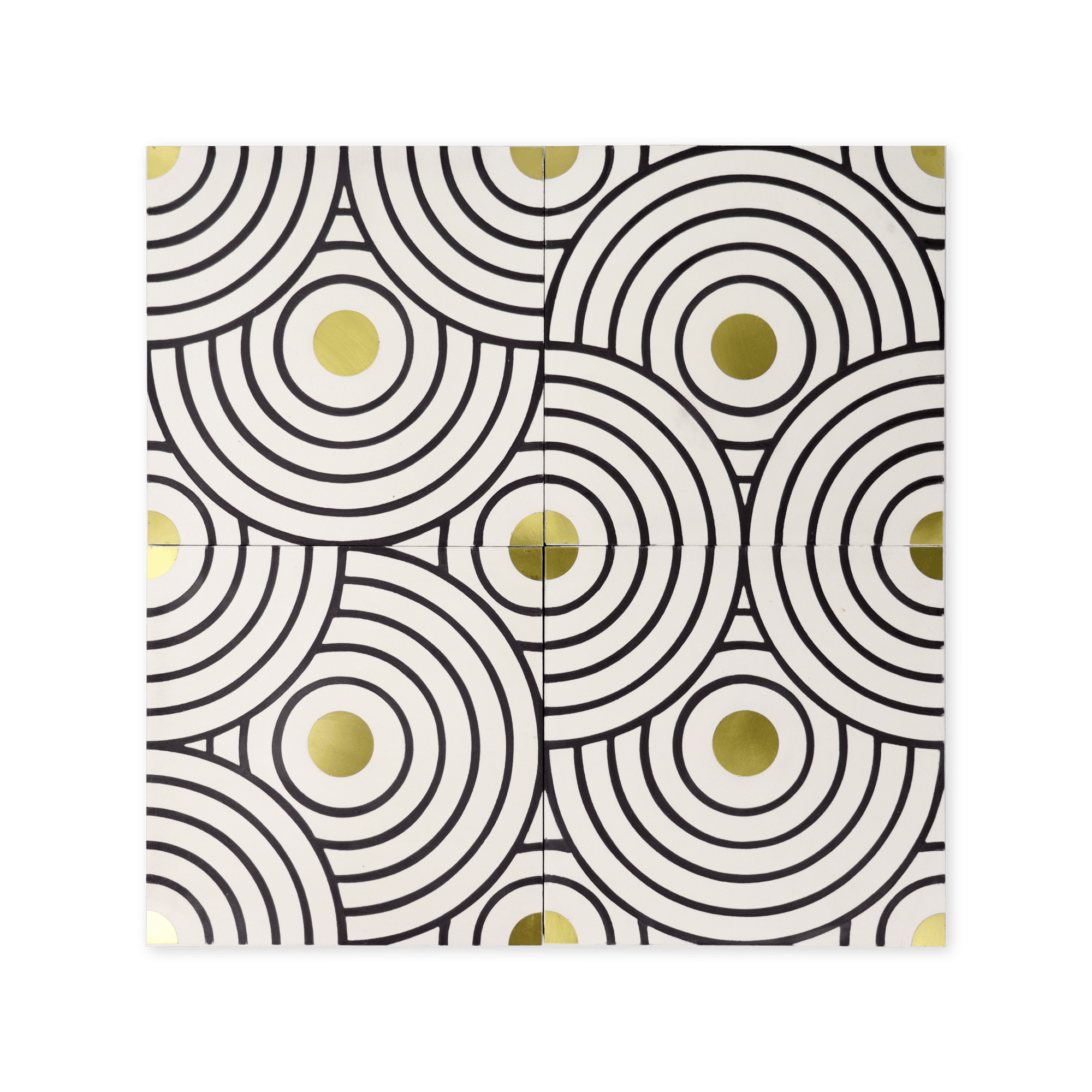 Circles® Black and White Cement Tile with Brass Inlay - Cemento Collection