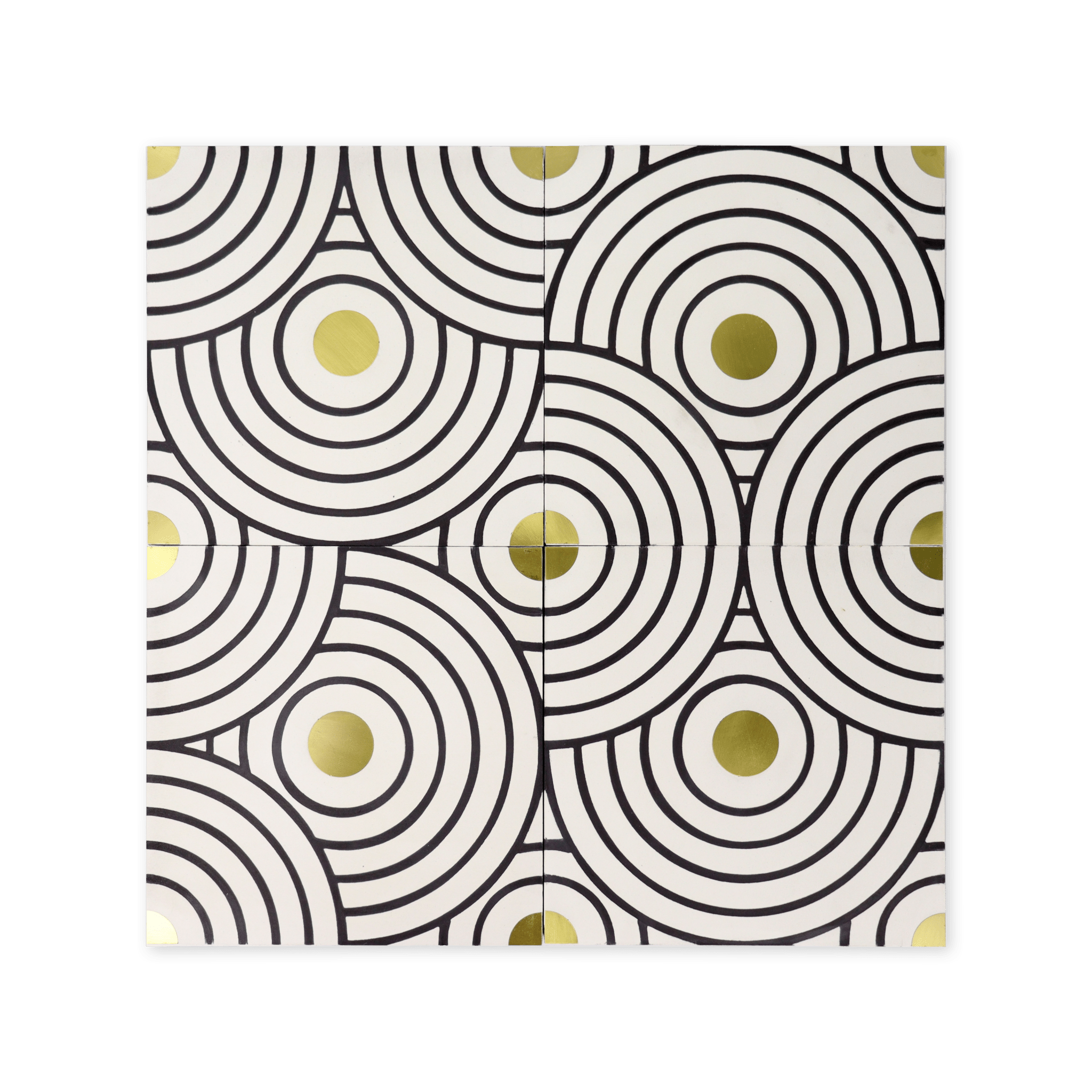 Circles® Black and White Cement Tile with Brass Inlay - Cemento Collection
