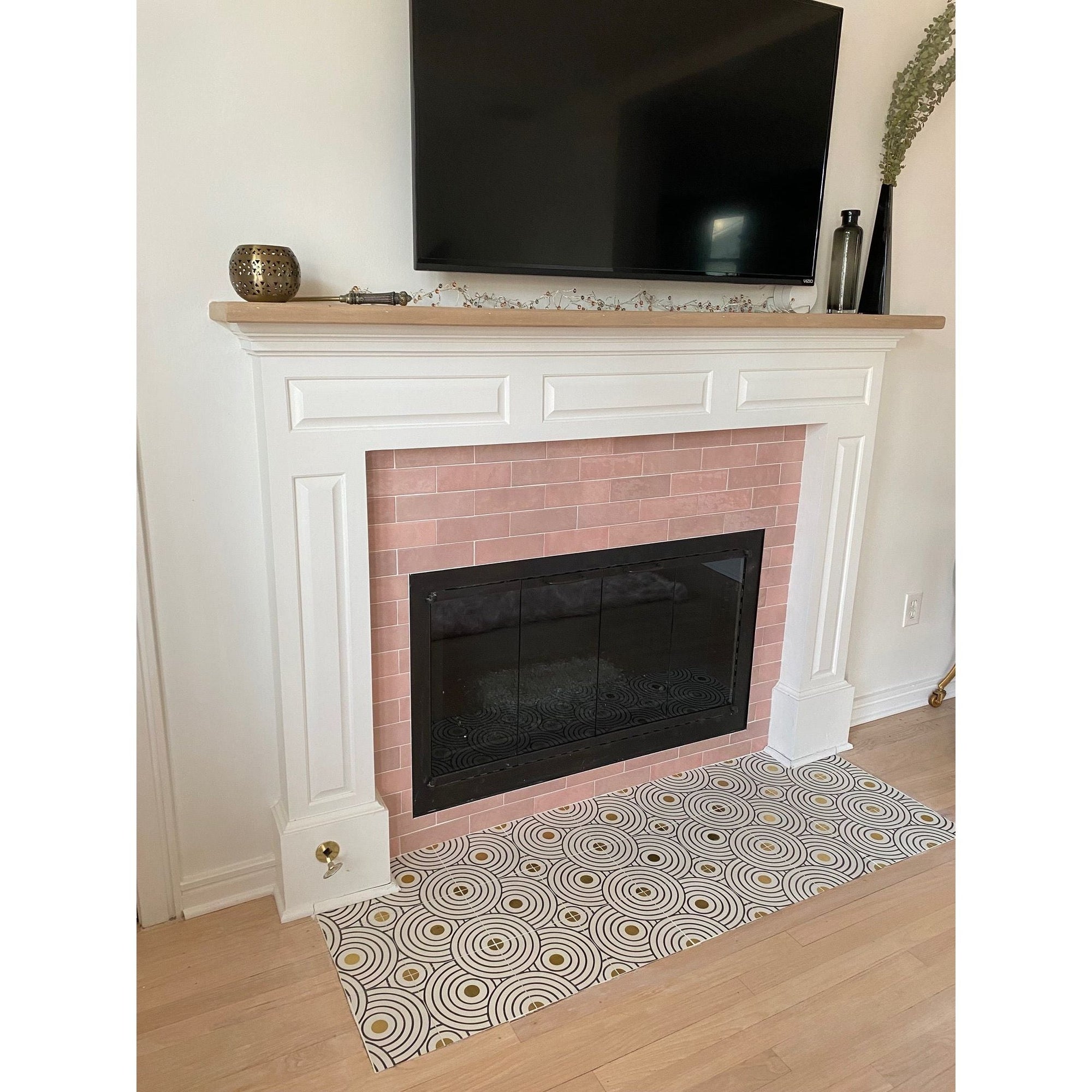 Circles® Black and White Cement Tile with Brass Inlay - Cemento Collection