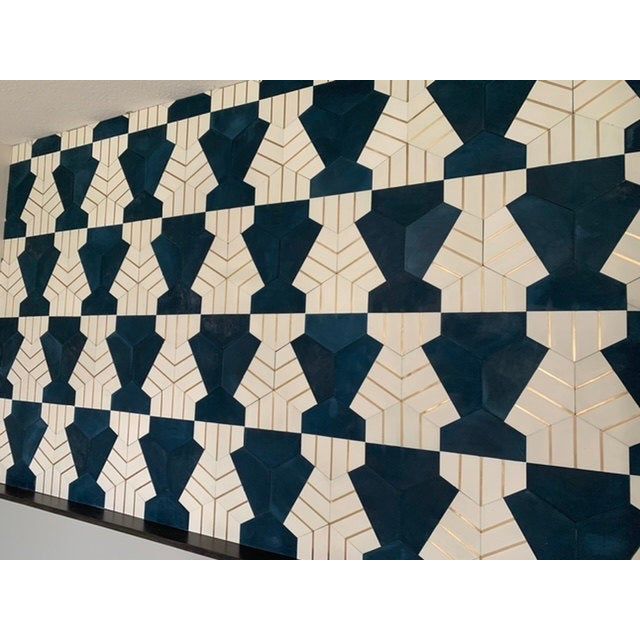 Claw® Navy Blue Hexagon Cement Tile with Brass Inlay | Cemento