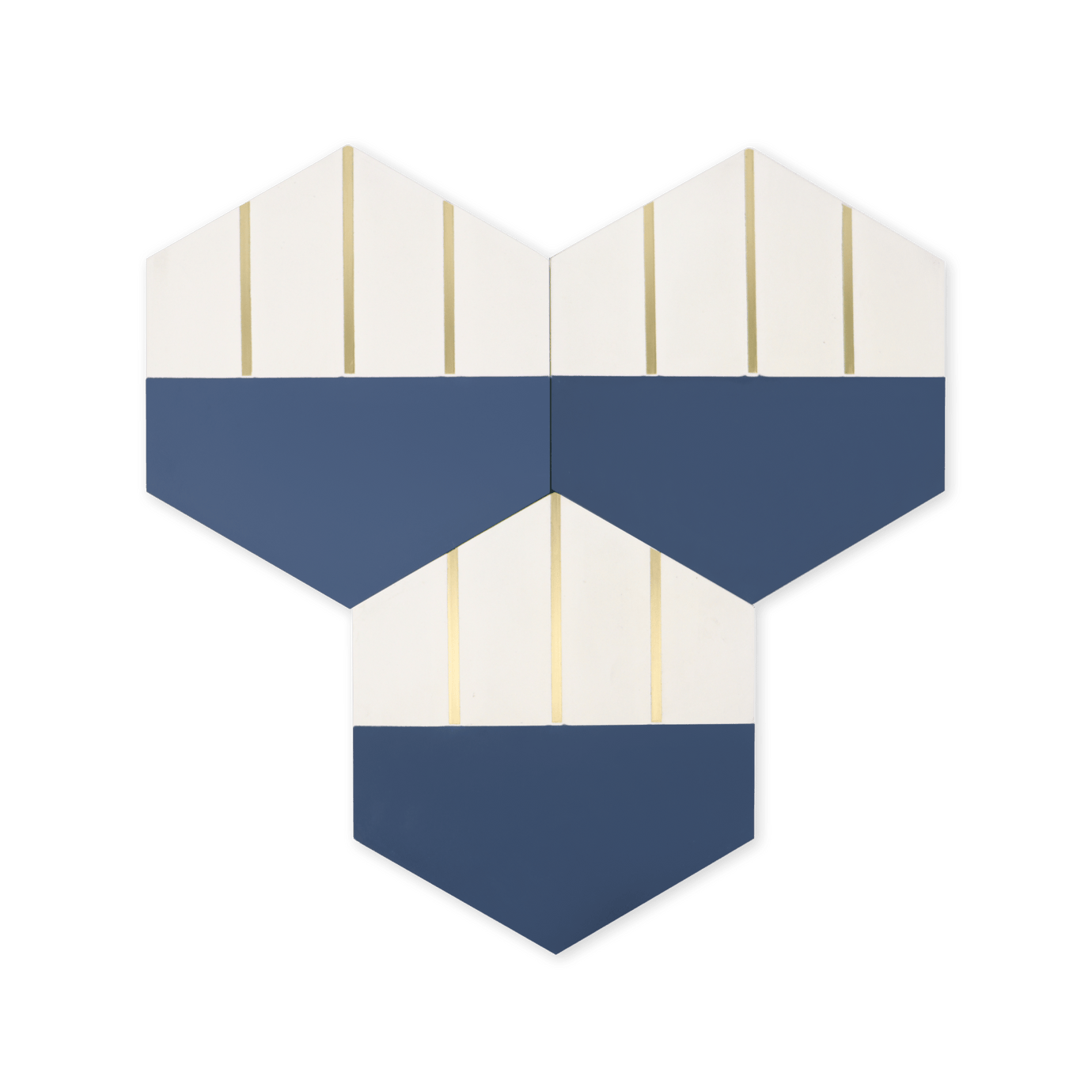 Claw Navy Blue Hexagon Cement Tile With Brass Inlay